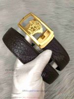 Perfect Fake Versace Leather Belt For Men - Skeleton Gold Medusa Buckle